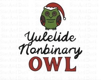 Yuletide Nonbinary Owl SVG, Nonbinary Yule Printable, Queer Yule Gift, Nonbinary Yule PNG, Agender Yule, Printable, Queer Cut File, LGBTQIA