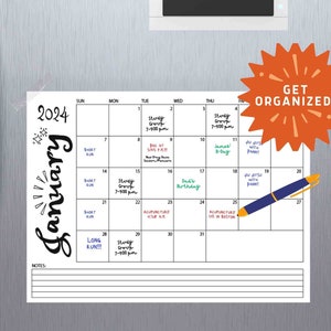 January 2024 Printable Calendar, Monthly Calendar Printable, U.S. Letter, Original Art January Calendar Printable 2024, B&W Monthly Planner zdjęcie 5
