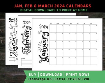 January 2024 Calendar Printable - Dated, PDF Download, Single Page, Printable Calendar, DIY January Calendar 2024, Printable January Unlined