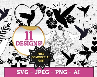 Hummingbird SVG Bundle, Also Including png, jpeg and ai files, Hummingbird Art Vectors, Hummingbird Clipart, Hummingbird Cut Files, Adobe AI