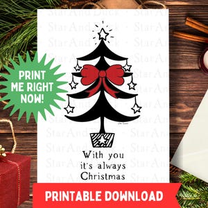 Afdrukbare kerstkaart | Afdrukbare kerstwenskaart | Handgetekend | Vakantie liefdeskaart | Digitale kerstafdrukken | NU AFDRUKKEN