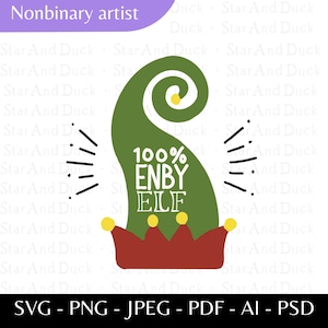 Enby Elf Nonbinary SVG, Christmas LGBTQIA Cut File, Nonbinary Elf SVG, Nonbinary Printable Gift, Non-Binary, Enby Christmas Printable