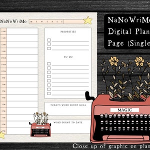 NaNoWriMo Digital Planner Page For Writers, PDF, Single Page, Undated, Original Background, Goodnotes Planner