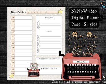 NaNoWriMo Digital Planner Page For Writers, PDF, Single Page, Undated, Original Background, Goodnotes Planner