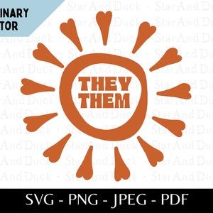 Ils les SVG, PNG et autres fichiers dans Burnt Sienna, Sun Nonbinary Graphic, They/Them Pronoms, Groovy Retro Nonbinary SVG, Trans Cut File