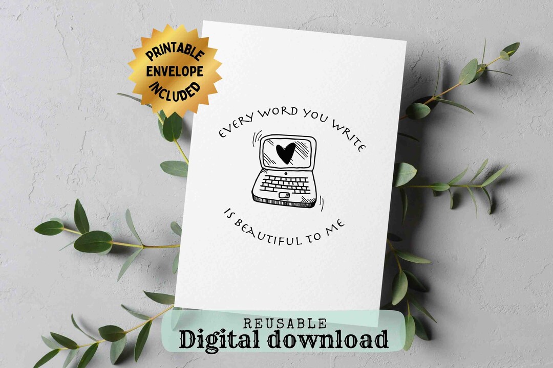 Nanowrimo Card Printable and Envelope, 5x7-inch, Cards for Authors ...