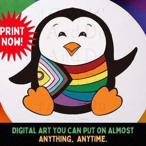Printable Pride Penguin Digital Art | Hand Drawn | Gay Pride Art | LGBTQIA Digital Prints | Original Queer Art Printables | PRINT NOW!