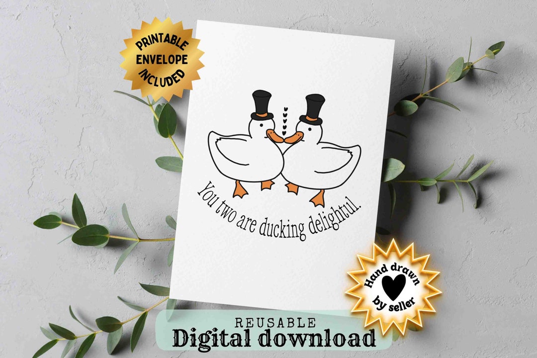 Gay Wedding Card Printable, Hand Drawn, 5x7-inch Engagement Card, Queer ...