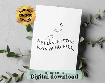 My Heart Flutters Card Printable and Envelope, 5x7-Inch, I Love You Card, Love Card, Card For Boyfriend, Card for Husband, Butterfly Card