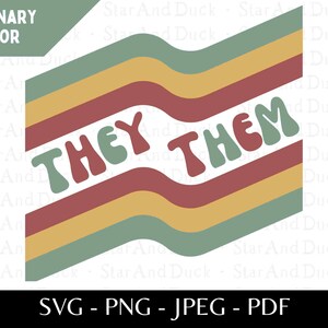 Ellos SVG en colores retro, PNG y otros archivos, Gráfico no binario, Ellos pronombres, SVG retro no binario, Cortan archivo, Queer Run Shop