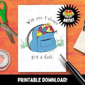 Tarjeta de felicitación dibujada a mano para imprimir / Tarjeta de te amo / Tarjeta de apoyo / Tarjeta de agradecimiento / Ánimo / Edificante / Artista queer / ¡IMPRIME AHORA!