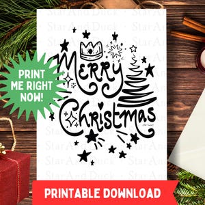 Afdrukbare vrolijke kerstkaart | Afdrukbare wenskaart met fijne feestdagen | Handgetekend | Digitale kerstafdrukken | Downloadbaar | NU AFDRUKKEN