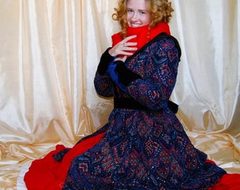 Victorian coat, Blue velvet coat, Winter coat, Embroidered coat