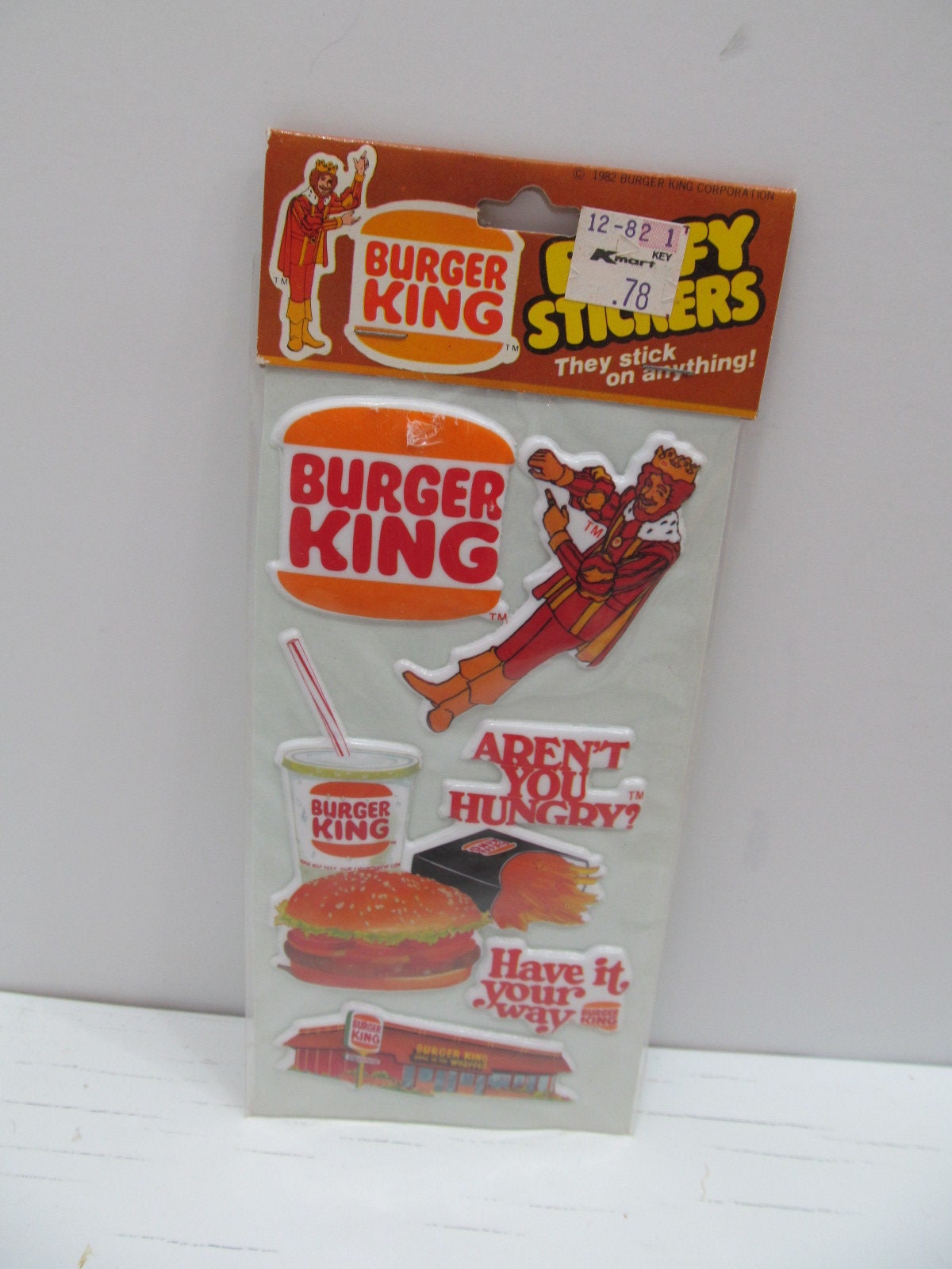 パッケージに封印されたバーガーキングのパフィーステッカー、1982年 
