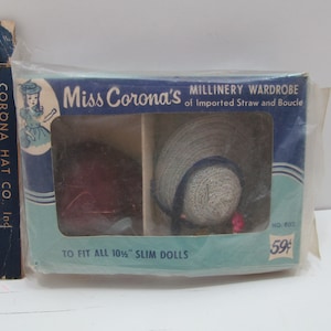 MIB Vintage Set of Doll Hats for 101/2&quot; Slim Dolls, 1950&#39;s
