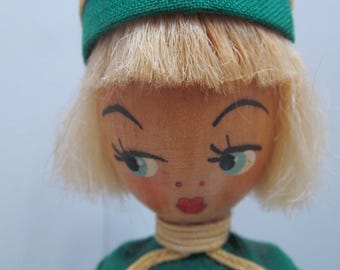 Vintage Jointed Wooden Bellhop Doll, 1950's, Made in Poland