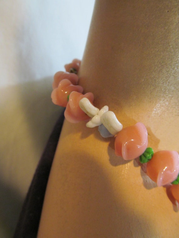 Poured Glass Bead and Floral Necklace - image 3