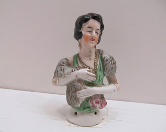Vintage Porcelain Pin Cushion Doll, 1920&#39;s Germany