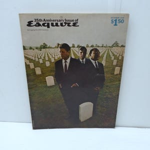May include: The October 1968 35th Anniversary Issue of Esquire magazine features a cover photograph of three men in dark suits standing in a cemetery filled with white headstones. The text reads 35th Anniversary Issue of Esquire and Salvaging the 20th Century.