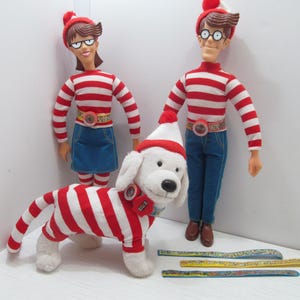 Mattel Where&#39;s Waldo,, Waldo, Wilma & Woof Plush Set, 1991