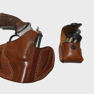 Ruger SP101 357 Magnum Leather OWB Holster + FREE Speedloader Pouch | Right Hand | Thumb Break | Full Grain Cowhide