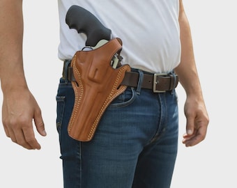 Coldre externo de couro para Colt Python 357 Magnum de 6 polegadas com trava de polegar
