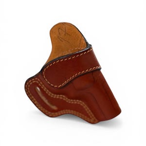 Fundas de cuero para espada Ruger SP101 de 3 pulgadas, para porte externo, para diestros, color marrón y negro. imagen 3