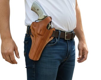 Handmade Leather OWB Holster: For Colt Python 357 Magnum 6 inch, Right Hand Draw