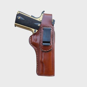 Funda de cuero OWB para cinturón, para pistola Colt Government de 5 pulgadas, para diestros, con apertura para el pulgar.