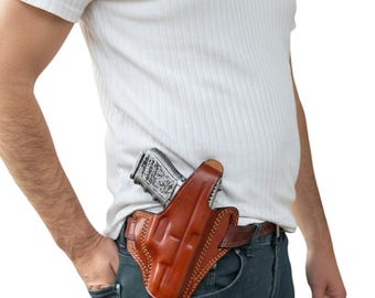 Premium Handgefertigter Voll Pflanzlich Gegerbtes Leder Waffenhalter für Glock 17,22 - Rechtshänder OWB Gürtelhalfter Überragender Komfort und Haltbarkeit