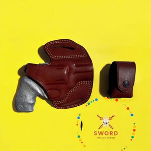 SWORD Holster Revolver 44 Special 2,5 inch Leather OWB Holster for Charter Arms Bulldog Drwa Right Hand Colors Black-Brown + Loader