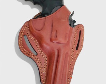 Coldre externo de couro para cinto Colt Python 357 Magnum de 4 polegadas com trava de polegar para destros