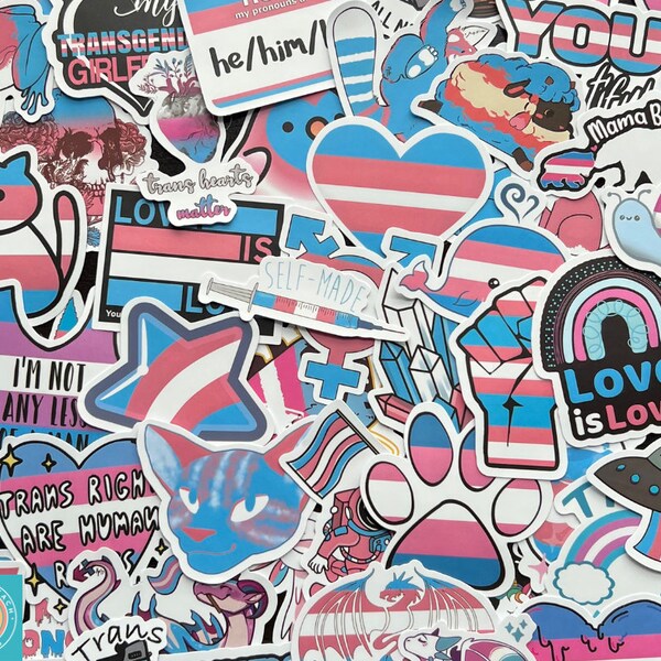 Transgender Stickers, Trans Flag, TG, Transsexual, Trans Colors, Random Sticker Packs 10/20/50 Pieces, NO REPEATS, Waterproof, Free Shipping