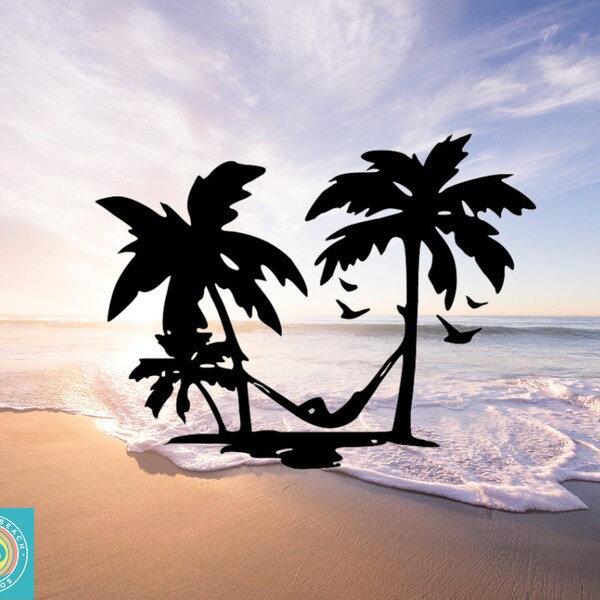 Beach Decal, Island Vibes, Palm Trees, Hammock, Car Decal, Wall Decal, Vinyl, Indoor/Outdoor, Waterproof, Fade Resistant, Many Colors/Sizes