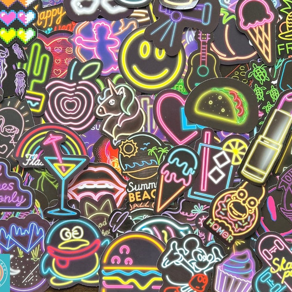 Neon Stickers, Retro Stickers, 80's-90's Themed, Random Sticker Packs 10/20/50 Pieces, NO REPEATS, Waterproof, UV Resistant, Free Shipping