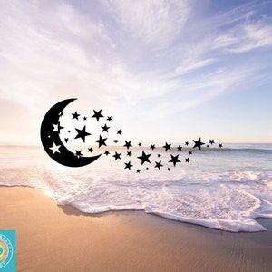 Crescent Moon And Stars Decal, Celestial Decal, Lunar Decal, Car Decal, Wall Decal, Vinyl Sticker, Indoor/Outdoor Vinyl, Many Colors & Sizes
