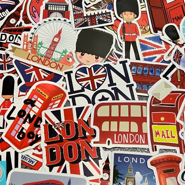 London Stickers, England, Union Jack, UK Random Sticker Packs 10/20/50 Pieces, NO REPEATS, Waterproof, Fade Resistant, Free Shipping