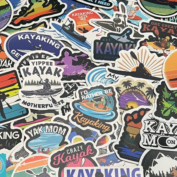 Kayaking Stickers, Kayak Gifts, Kayak Fishing, Random Sticker Packs 10/20/50 Pieces, NO REPEATS, Waterproof, UV Resistant, Free Shipping