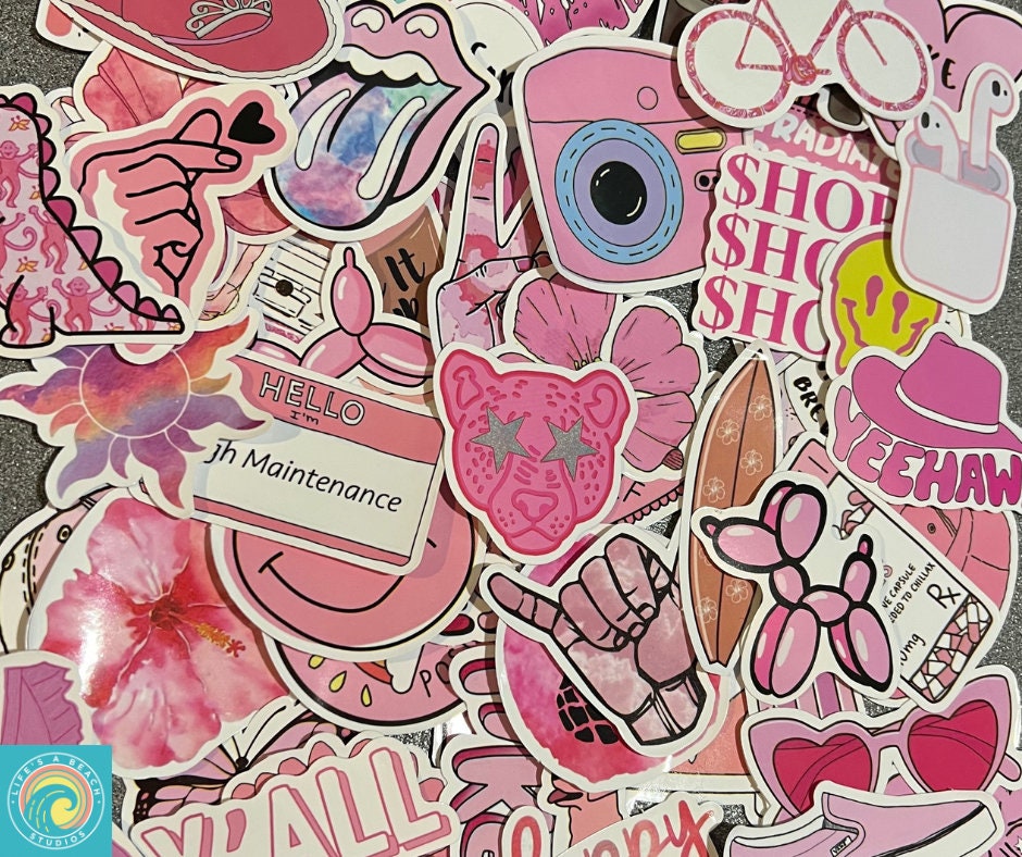 Pink Aesthetic Stickers, Random Pink, Cute Pink, Random Sticker Packs  10/20/50 Pieces, NO REPEATS, Waterproof, UV Resistant, Free Shipping