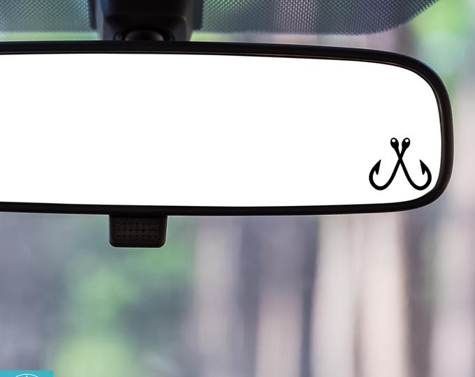 Fishing Decal, Fishhook, Fisherman, Sportfishing, Rearview Mirror Decal, Mini Decal, Indoor/Outdoor Vinyl, Many Colors, FREE SHIPPING