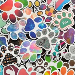 Pawprint Stickers, Dog Paws, Dog Paw Prints, Pets, Animal Lover, Random Sticker Packs 10/20/50 Pieces, NO REPEATS, Waterproof, Free Shipping