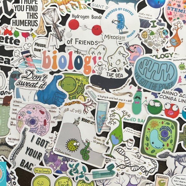 Biology Stickers, Biologist Gift, Biology Student, Random Sticker Packs 10/20/50 Pieces, NO REPEATS, Waterproof, UV Resistant, Free Shipping