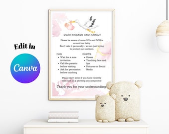 Editable Baby Girl Visitors Do's and Don'ts sign, Baby Visitor Rules, Baby Visitors sign, No kissing baby sing, Nursery rules sign