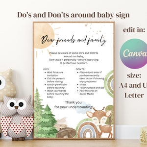 Signe modifiable de choses à faire et à ne pas faire pour les visiteurs de bébé, règles de bébé visiteur, signe de bébé visiteurs, chanter interdit de embrasser bébé, signe de règles de pépinière, visite de bébé