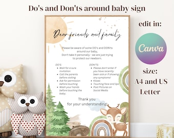 Editable Baby Visitors Do's and Don'ts sign, Baby Visitor Rules, Baby Visitors sign, No kissing baby sing, Nursery rules sign, visiting baby