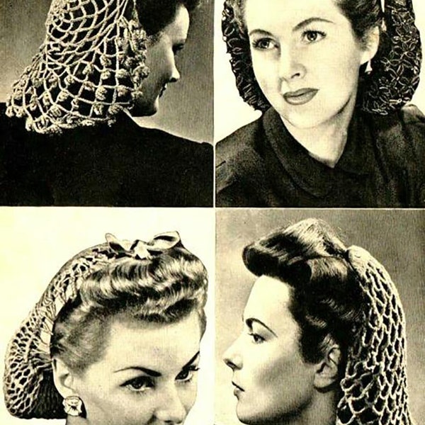 Snoods tricotés au crochet des années 1940