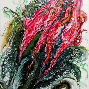 Wohndekoration Wanddekoration Abstraktes Blumengemälde Fluid Art Original handgemachtes Gemälde Minimalistisches Wohngeschenk
