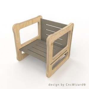 Chaise Flip - Mobilier en bois - Conception de chaise pour enfant - Montessori- Fichiers numériques pour machines à découper le bois - CNC