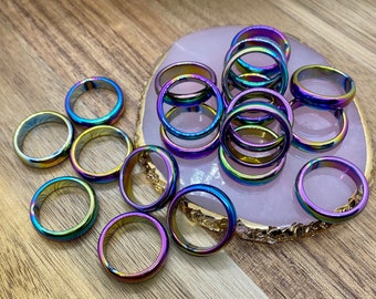 Rainbow Hematite Rings