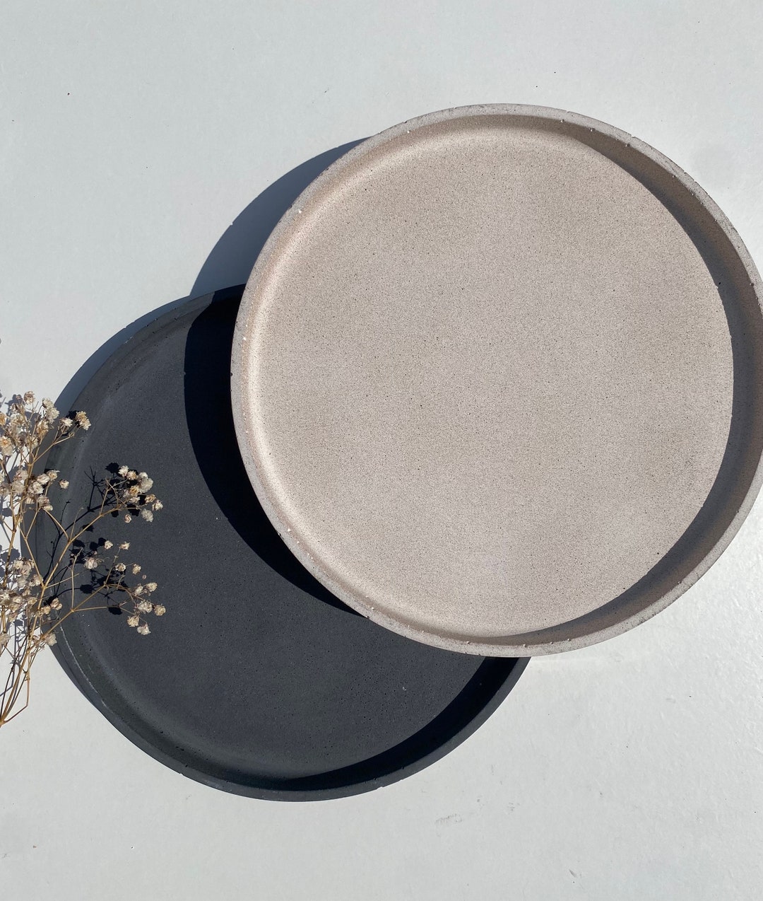 Large Concrete Tray Round Tray Black Round Tray Stone Etsy